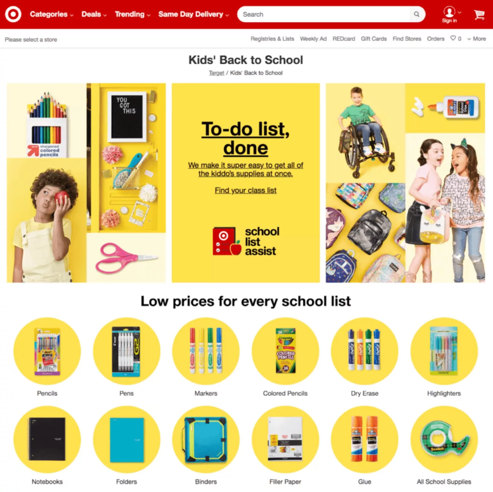 back-to-school season website section example